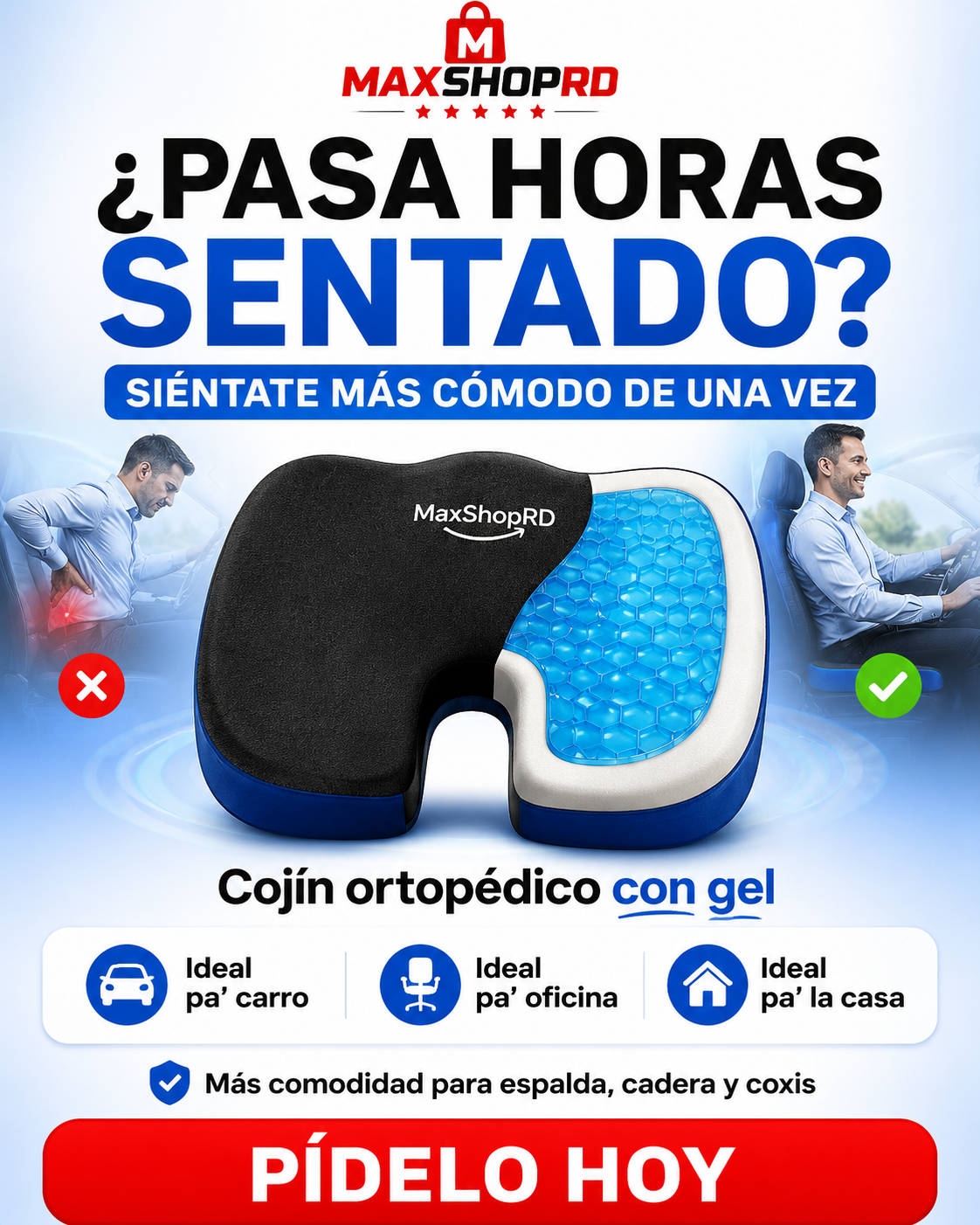 Cojín Ortopédico con Gel para Sentarte Más Cómodo por Horas