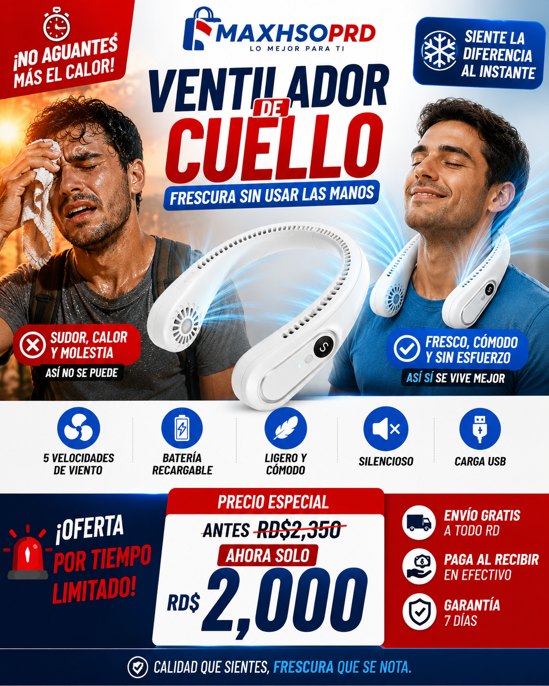 🔥 Ventilador de Cuello Recargable | Olvídate del Calor y Mantente Fresco Todo el Día