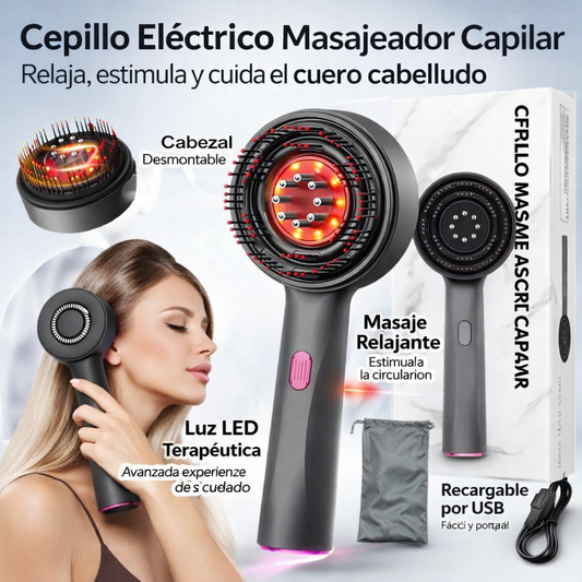 Cepillo Masajeador Capilar Eléctrico con Luz LED – Estimula, Relaja y Cuida tu Cuero Cabelludo