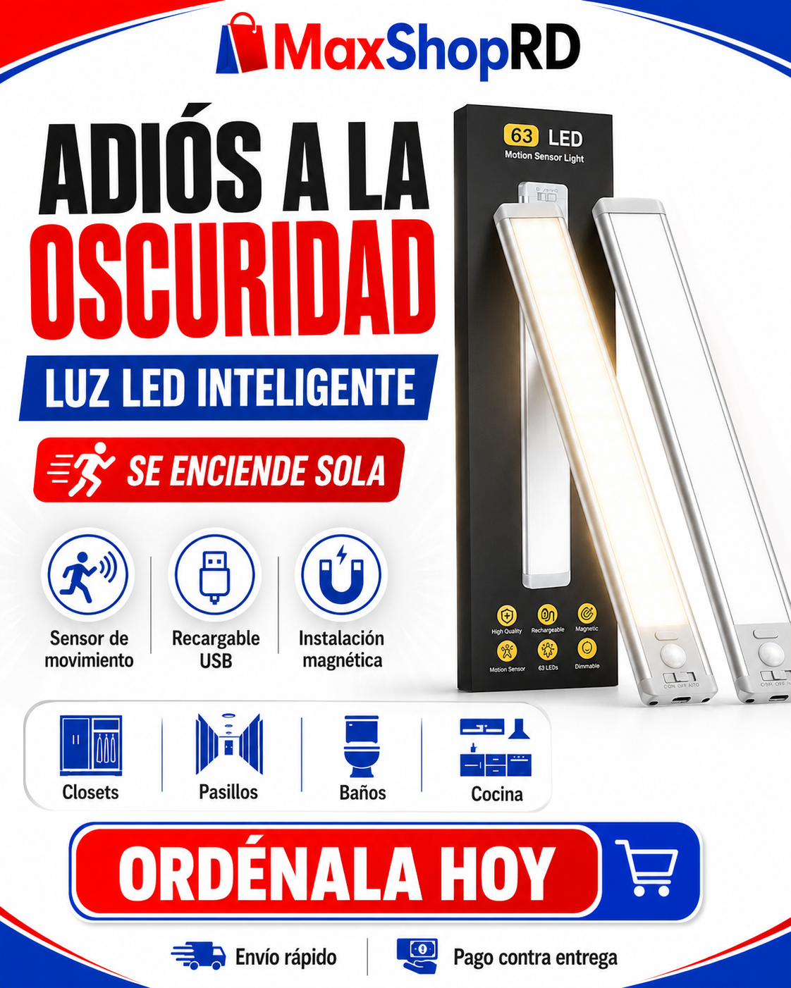 Luz Inteligente Recargable con Sensor de Movimiento